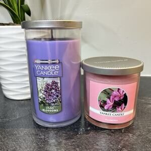 Yankee Candle 7 oz Plumeria & 12 oz‎ Lilac Blossoms Glass Jar Candles